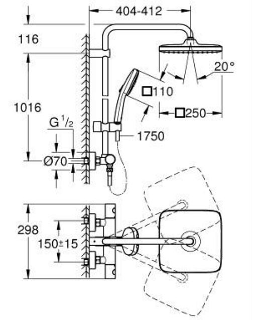 Columa de ducha Tempeste System 250 cube de Grohe